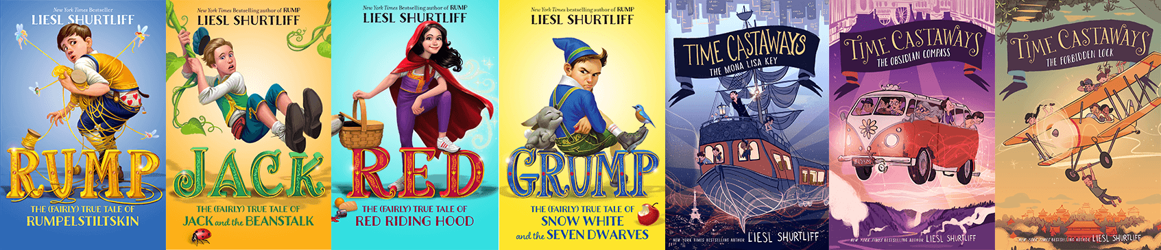 Liesl Shurtliff's books: RUMP, JACK, RED, GRUMP and the Time Castaways trilogy